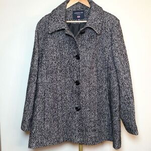 London Fog Herringbone Wool Blend Peacoat Black White Size XXL 2XL